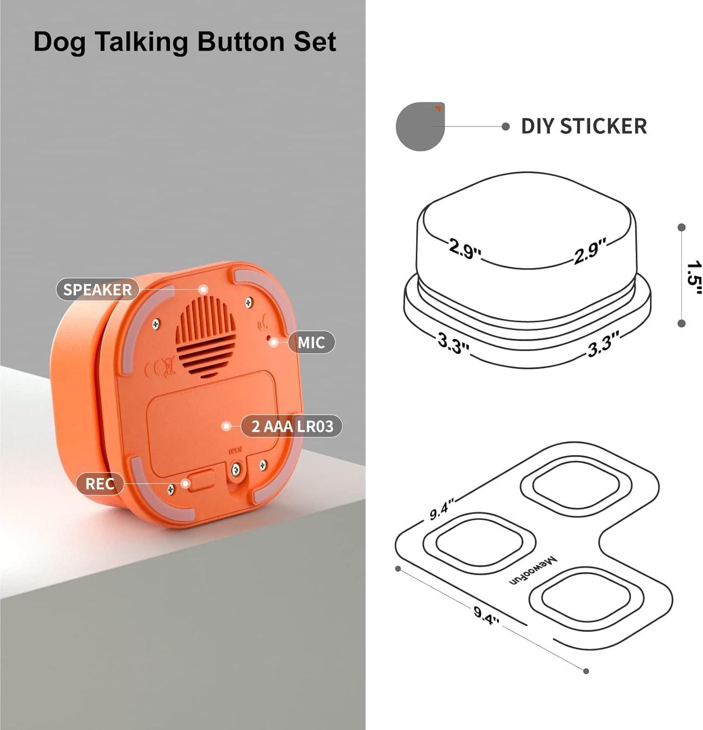 Dog Talking Buttons Set - 3 Recordable Communication Buttons