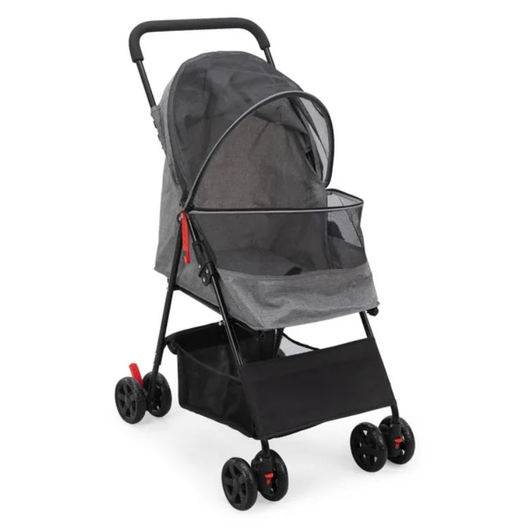 Foldable Pet Stroller With Storage Basket For Small Puppies