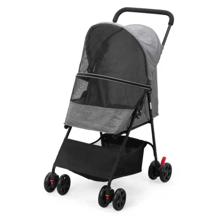 Foldable Pet Stroller With Storage Basket For Small Puppies