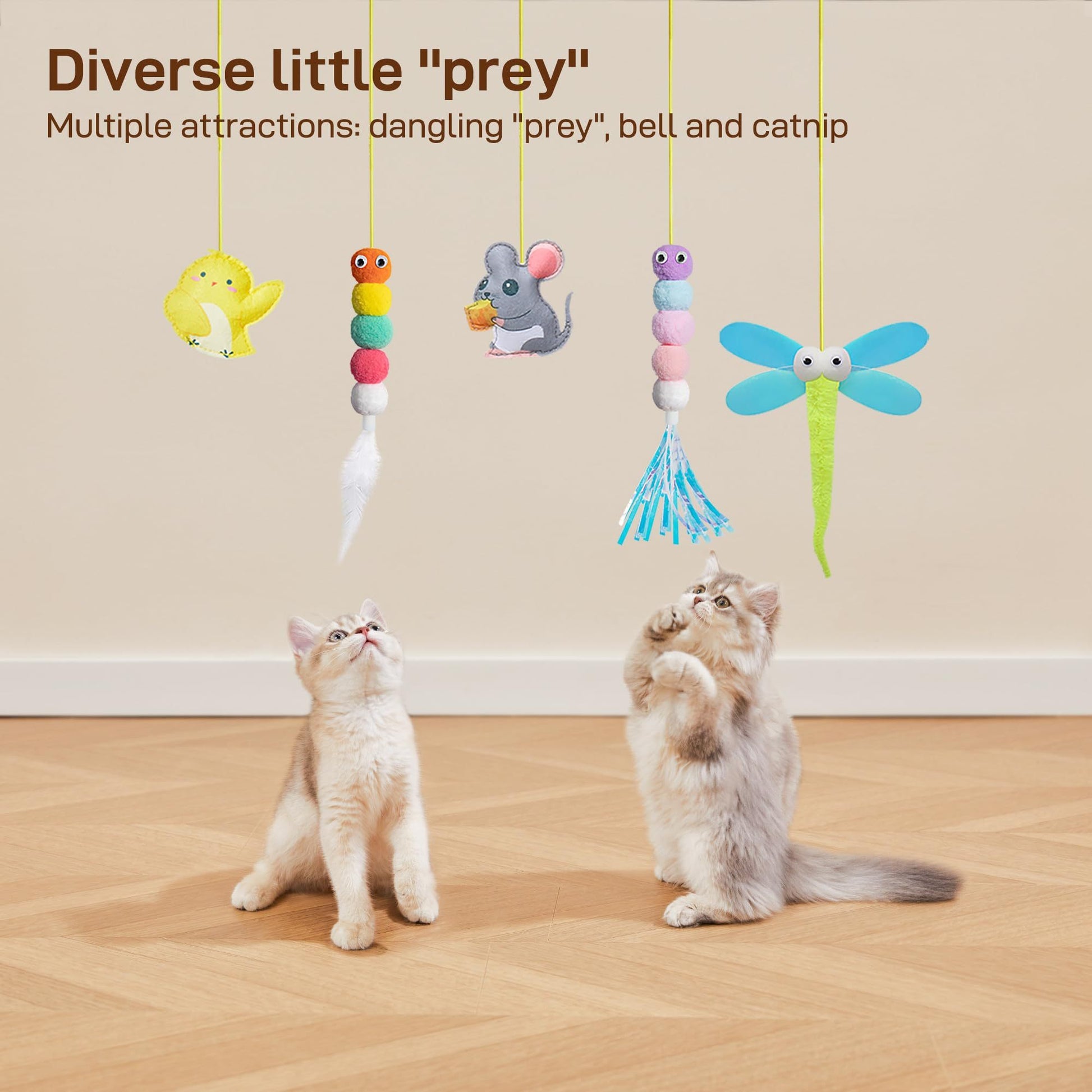 Interactive Cat Feather Toys 5 Pcs For Mental And Physical Stimulation.