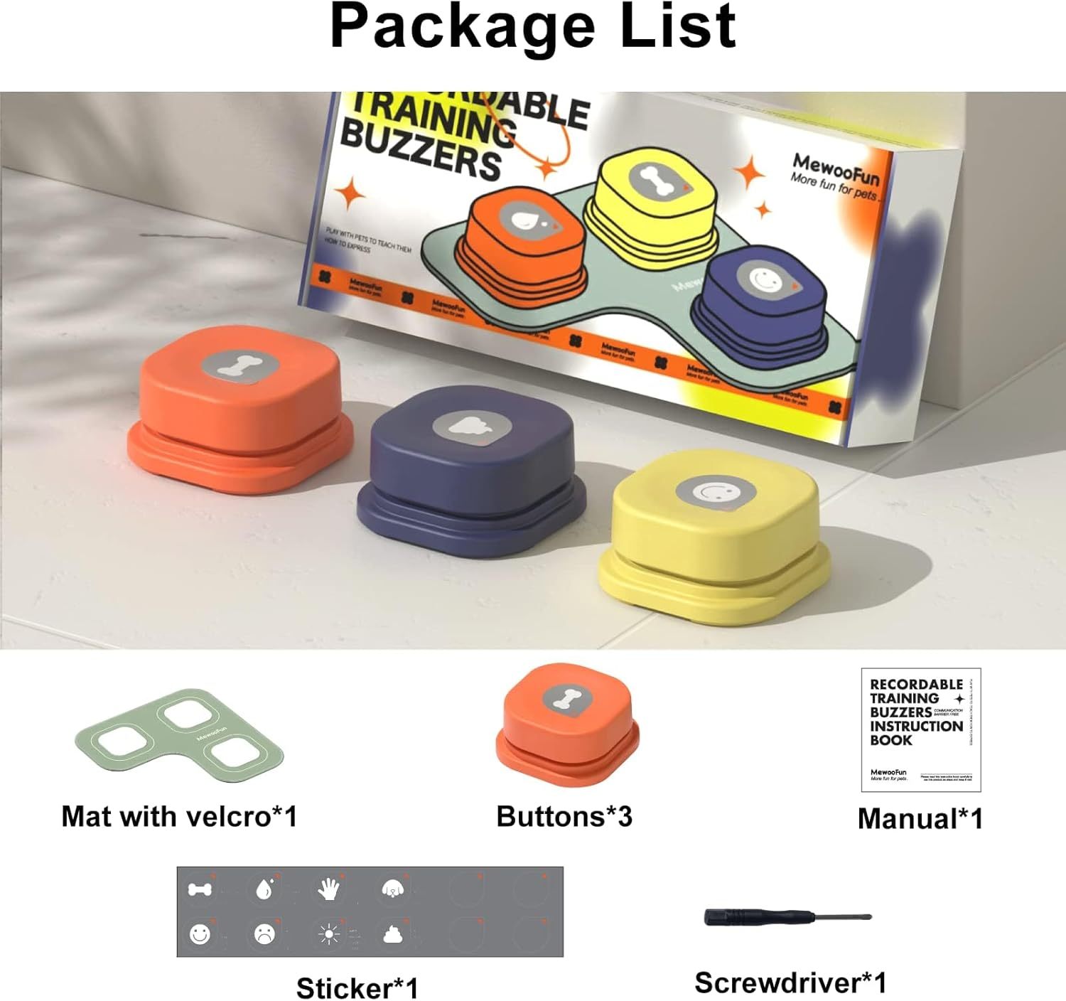 Dog Talking Buttons Set - 3 Recordable Communication Buttons