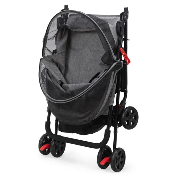 Foldable Pet Stroller With Storage Basket For Small Puppies